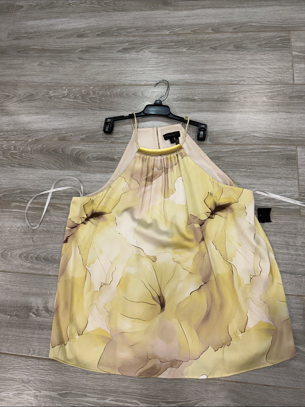 Donna Karan Yellow Floral Halter Silk Blouse L